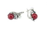 Серьги из серебра с кораллом красным шар 10 мм роза 44757