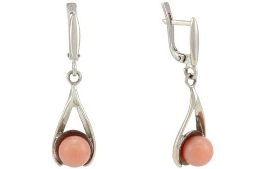 Серебряные серьги с кораллом 44775 купить в магазине Самоцветы мира