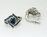 Серьги из серебра с сапфиром овал 5х7 мм и 24 круга 1 мм 45058