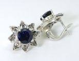 Серьги из серебра с сапфиром и марказитами круг 10 мм 45074