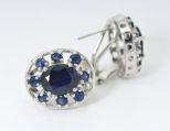 Серьги из серебра с сапфиром овал 8х10 мм и круги 2 мм 45084