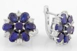 Серьги из серебра с сапфиром и фианитами 6 овалов 4х6 мм и круг 5 мм 47443