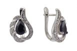 Серьги из серебра с сапфиром и фианитами капля 7х9 мм 47452