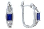 Серьги из серебра с сапфиром и фианитами прямоугольник 4х6 мм 47470