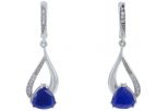Серьги из серебра с сапфиром и фианитами треугольник 9х9х9 мм 47475