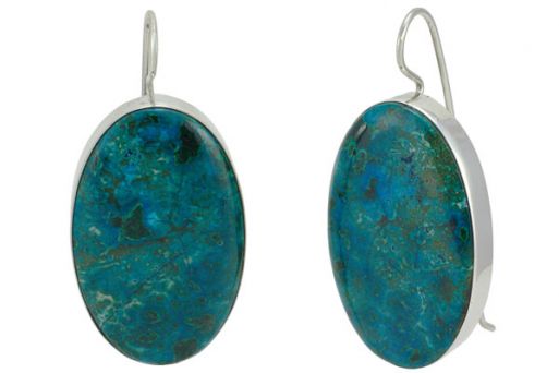 Серьги из серебра 925 пробы с хризоколлой.
