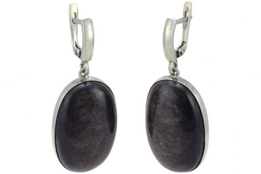 Серьги из серебра 925 пробы с обсидианом.