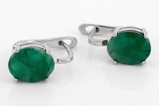 Серебряные серьги с изумрудом 47916 купить в магазине Самоцветы мира