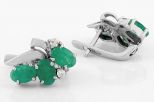 Серьги из серебра с изумрудом и фианитами 3 овала 4х6 мм 47930