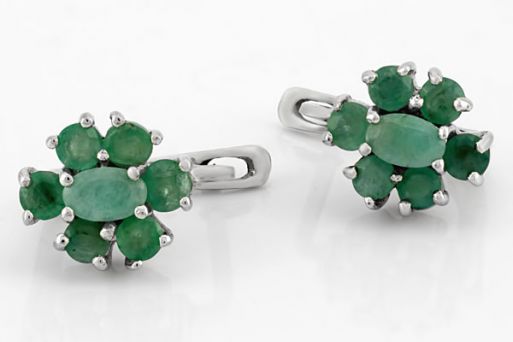 Серебряные серьги с изумрудом 47938 купить в магазине Самоцветы мира