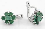 Серьги из серебра с изумрудом 7 камней цветок 47938