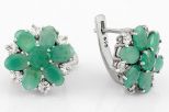 Серьги из серебра с изумрудом и фианитами 6 овалов 4х6 мм и круг 5 мм 47945