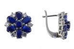Серьги из серебра с сапфиром и фианитами 6 овалов 4х6 мм и круг 5 мм 48230