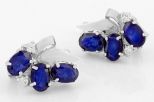 Серьги из серебра с сапфиром и фианитами 3 овала 4х6 мм 48234