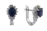 Серьги из серебра с сапфиром и фианитами овал 6х8 мм 48248