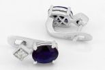 Серьги из серебра с сапфиром и фианитами овал 5х7 мм 48257