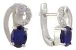 Серьги из серебра с сапфиром и фианитами овал 5х7 мм 48268