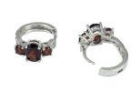 Серьги из серебра с гранатом и фианитами овал 5х7 мм 2 круга 4 мм 48353