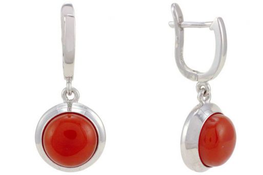 Серьги из серебра 925 пробы с сердоликом.