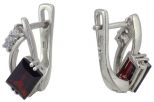 Серьги из серебра с гранатом и фианитами прямоугольник 6х8 мм 48378