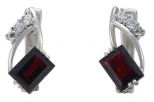 Серьги из серебра с гранатом и фианитами прямоугольник 6х8 мм 48378