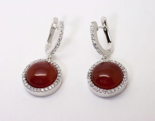 серьги сердолик CZ 15.1гр* ― Самоцветы мира