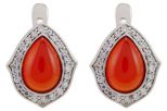Серьги сердолик с фианитами. Вес 8.3 гр.