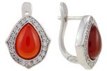 Серьги сердолик с фианитами. Вес 8.3 гр.