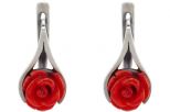 Серьги из серебра с кораллом красным роза 9 мм капля малая 48566