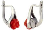 Серьги из серебра с кораллом красным роза 9 мм капля малая 48566