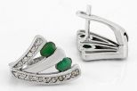 Серьги из серебра с изумрудом и фианитами 2 овала 3х5 мм 48653