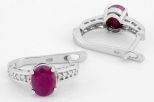 Серьги из серебра с рубином и фианитами овал 6х8 мм 48665