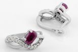 Серьги из серебра с рубином и фианитами овал 4х6 мм 48669