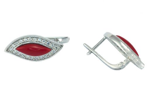 Серебряные серьги с кораллом 48994 купить в магазине Самоцветы мира