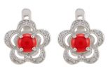 Серьги из серебра с кораллом красным и фианитами круг 8 мм 49000