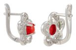 Серьги из серебра с кораллом красным и фианитами круг 8 мм 49000