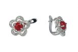 Серьги из серебра с кораллом красным и фианитами круг 8 мм 49000