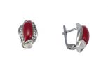 Серьги из серебра с кораллом красным и фианитами прямоугольник 5х10 мм 49004
