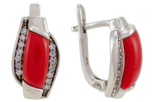 Серебряные серьги с кораллом 49004 купить в магазине Самоцветы мира