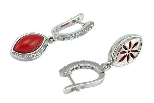 Серебряные серьги с кораллом 49006 купить в магазине Самоцветы мира