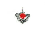 Кулон из серебра с кораллом красным овал 17х23 мм 50065
