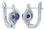 Серьги из серебра с сапфиром и фианитами овал 3х5 мм 50317