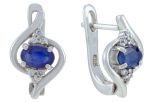 Серьги из серебра с сапфиром и фианитами овал 3х5 мм 50317