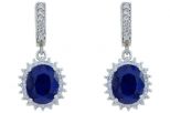 Серьги из серебра с сапфиром и фианитами овал 9х12 мм 50327