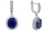 Серьги из серебра с сапфиром и фианитами овал 9х12 мм 50327