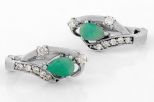 Серьги из серебра с изумрудом и фианитами капля 4х6 мм 50332