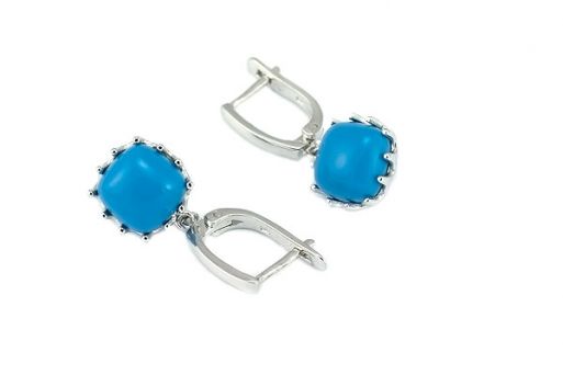 Серебряные серьги с Бирюзой квадратной формы.