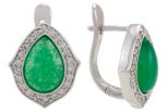 Серьги жадеит с фианитами. Вес 8,3гр.
