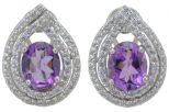 Серьги из серебра с аметистом и фианитами овал 8х10 мм 50529