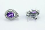Серьги из серебра с аметистом и фианитами овал 8х10 мм 50529